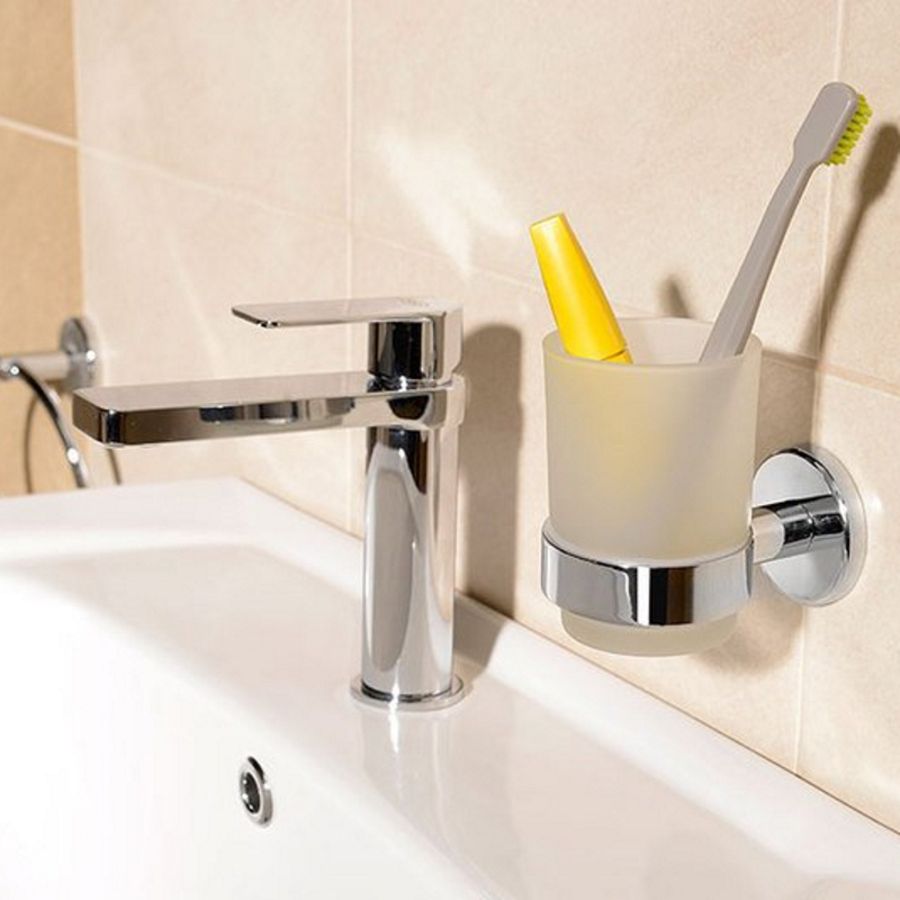 Стакан SAMBA для зубных щеток, стекло матовое с держателем, хром, Sapho