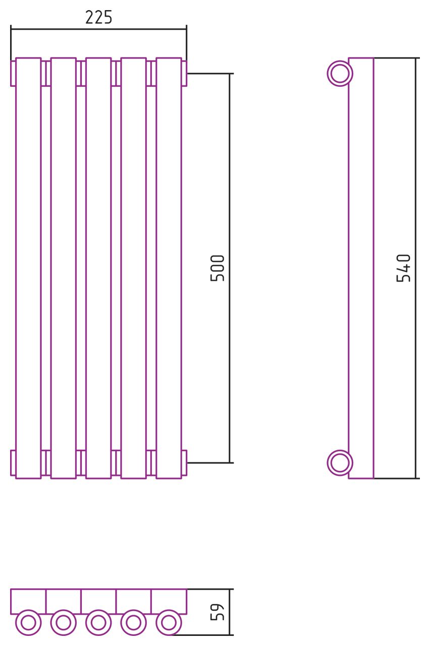 Отопительный радиатор ЭСТЕТ-0 н/ж 500х225 / 5 сек (САТИН)