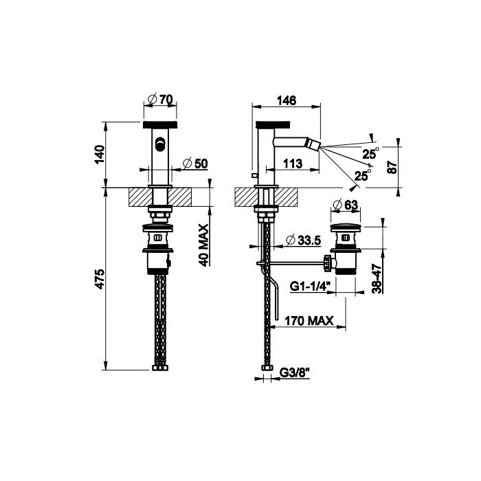 Gessi Anello Смеситель для биде на 1 отв.  с донным клапаном, цвет: хром