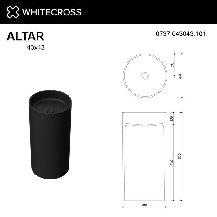 Умывальник WHITECROSS Altar D=43 (черный глянец) иск. камень Умывальник WHITECROSS Altar D=43 (черный глянец) иск. камень