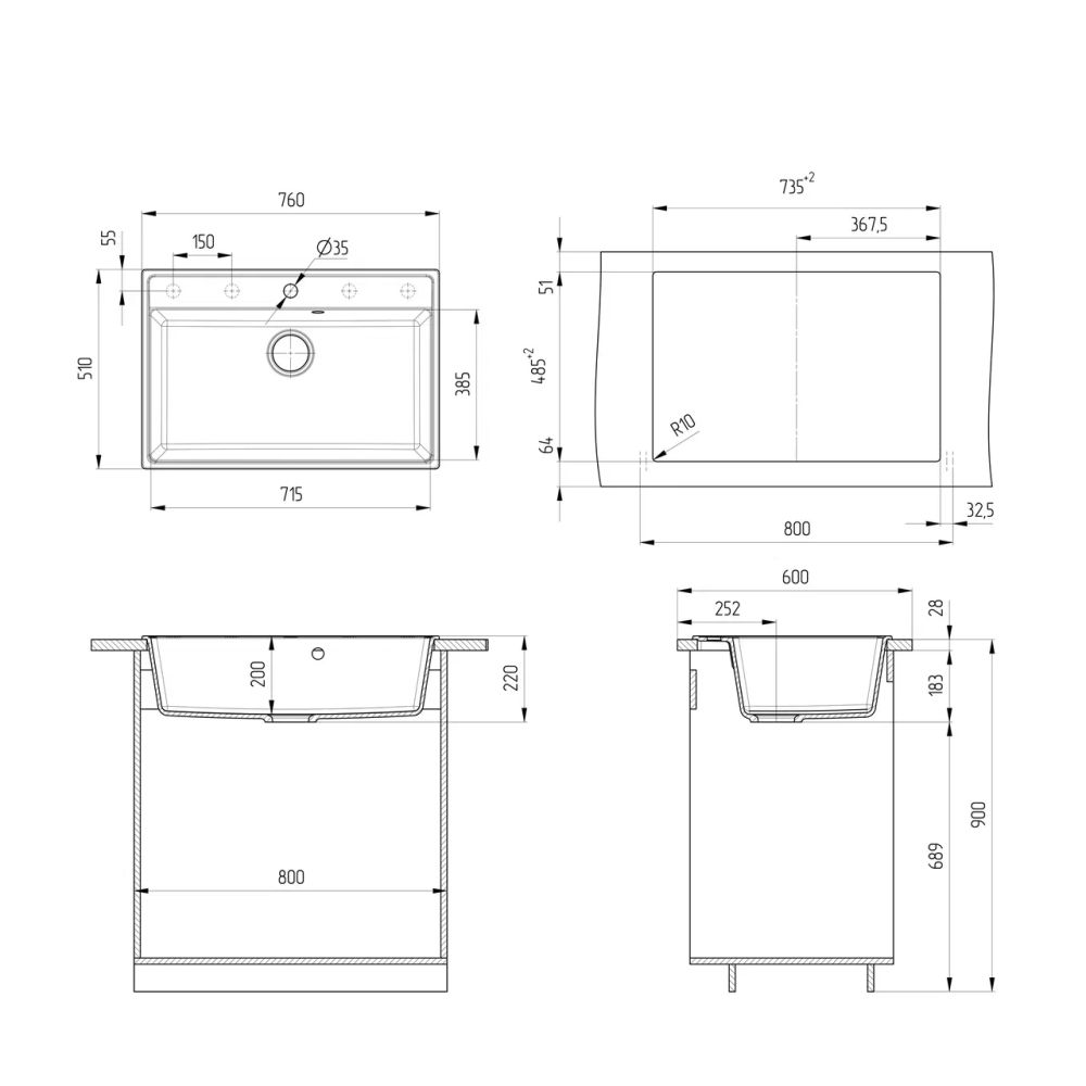Кухонная мойка Ulgran Quartz Forte 760-10, песок, артикул Forte 760-10