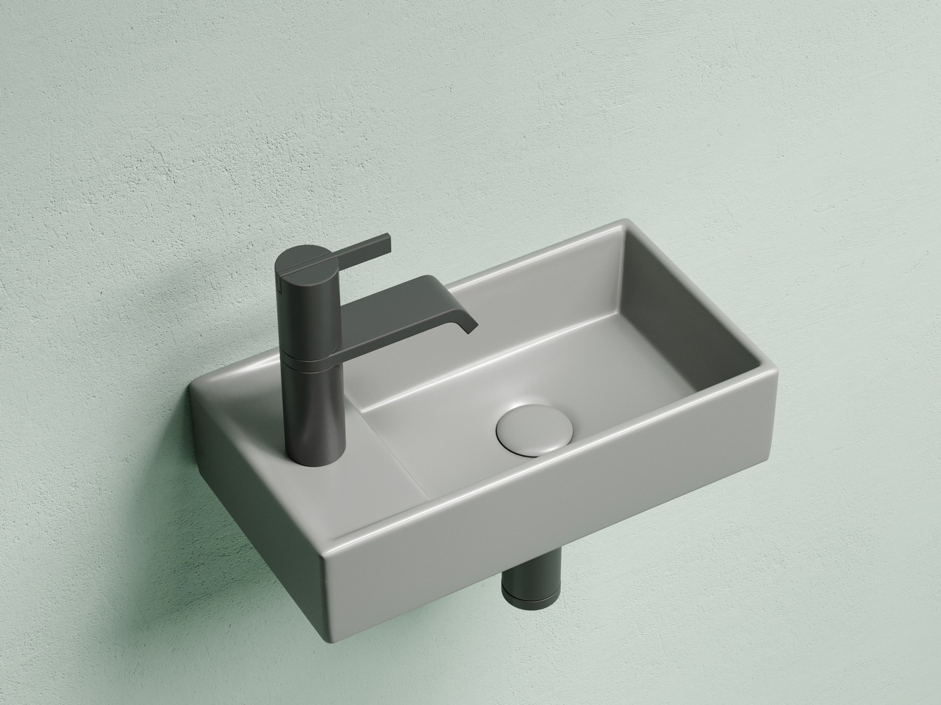 Умывальник подвесной прямоугольный (чаша справа, отверстие под смеситель слева) цвет антрацит матовый Элемент (Element) 407x217x100, артикул CN6051RMH