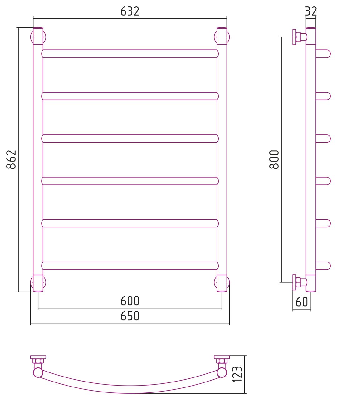Полотенцесушитель водяной "ГАЛАНТ+" 800х600 (Состаренная Латунь)