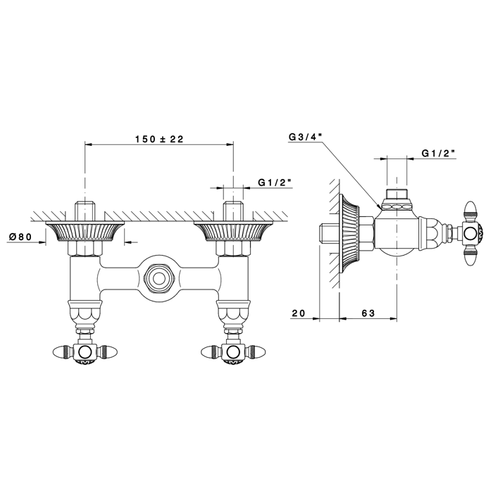 Nicolazzi Impero Смеситель  для душа без гибкого шланга и лейки на 2 отверстия, цвет: хром, артикул 1225CR36