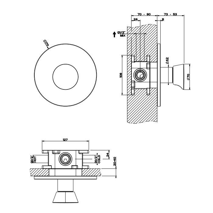 GESSI CONO Смеситель для душа встраиваемый, однорычажный, внешняя часть, цвет хром