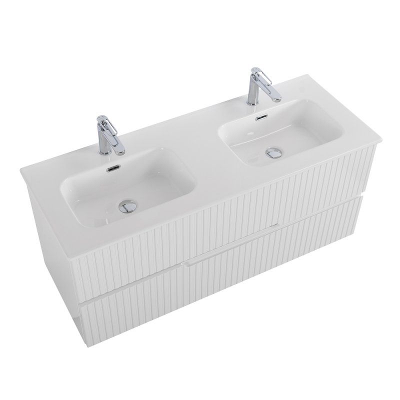 DUET-N База под раковину подвесная с двумя выкатными ящиками для раковины с двумя чашами, Bianco Lucido, 1200x457x500, DUET-N-1200-2C-SO-2-BL, артикул DUET-N-1200-2C-SO-2-BL