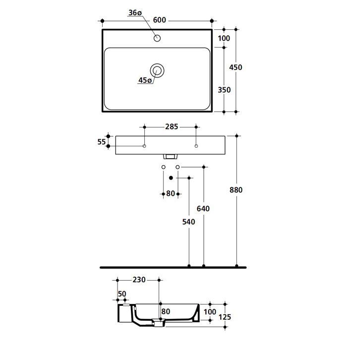 KERASAN Cento раковина 60х45 с 1 отв подвесная/накладная, белый