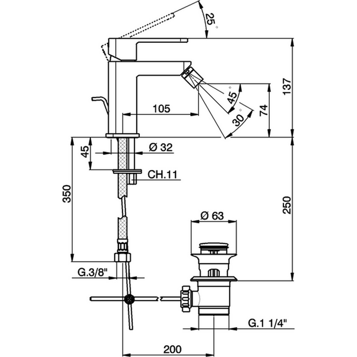 CISAL Roadster Смеситель однорычажный для биде на 1 отверстие с донным клапаном, цвет хром