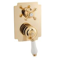 ERMITAGE См-ль скрытого монтажа моноком., 3-х позиционный с девиатором, ручка белая, золото