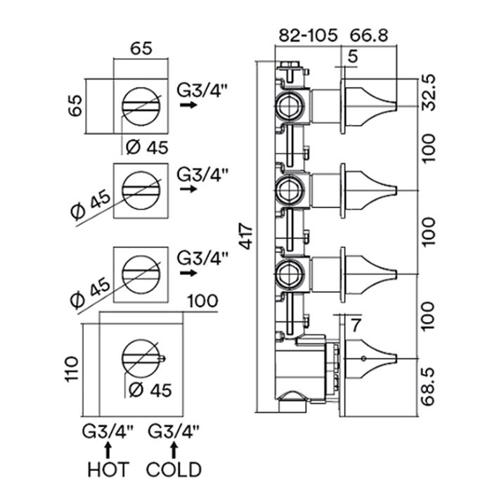 Смеситель для душа, Bossini, APICE, HighFlow, на 3-4-5-6 выходов, тип регулирования воды-термостатический картридж, монтаж-настенный встраиваемый, отверстия для монтажа-4, внутренняя часть-необходимо заказать, с отдельными панелями, округло-плоская рукоят Смеситель для душа, Bossini, APICE, HighFlow, на 3-4-5-6 выходов, тип регулирования воды-термостатический картридж, монтаж-настенный встраиваемый, отверстия для монтажа-4, внутренняя часть-необходимо заказать, с отдельными панелями, округло-плоская рукоят
