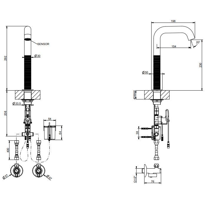 GESSI 316 TRAME Смеситель для раковины, электронный, с кран-фильтром для регулировки температ и напора воды, высота излива 230 мм, цвет Steel Brushed GESSI 316 TRAME Смеситель для раковины, электронный, с кран-фильтром для регулировки температ и напора воды, высота излива 230 мм, цвет Steel Brushed