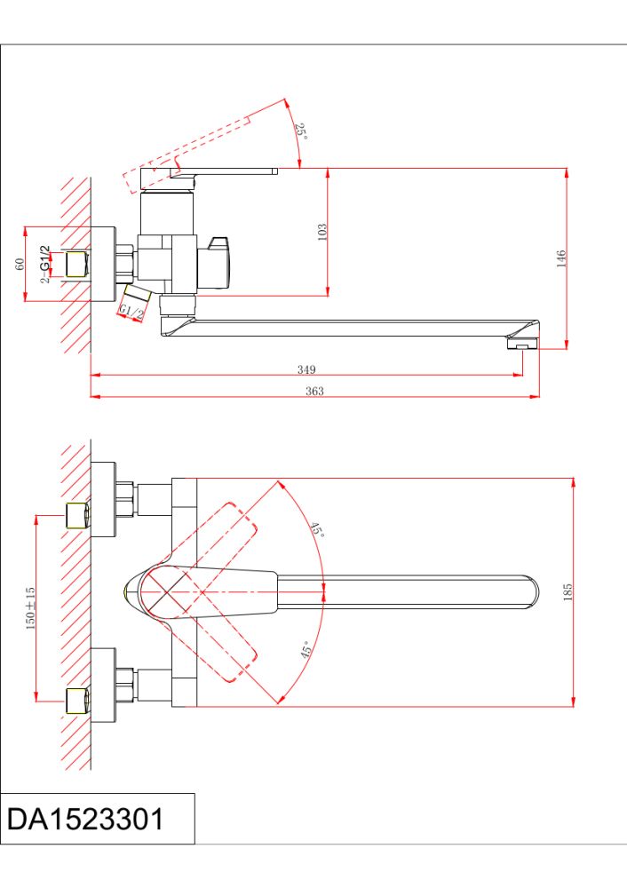 Смеситель для ванны с душем DK Bayern.Fürth (DA1523308), артикул DA1523308