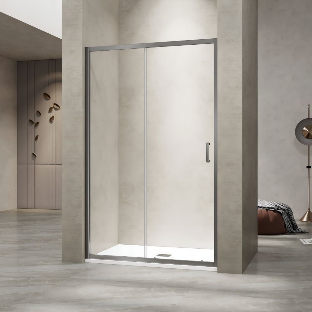 Душевая раздвижная дверь-купе в нишу PA-114Gr профиль серый (Прозрачное, 1800)