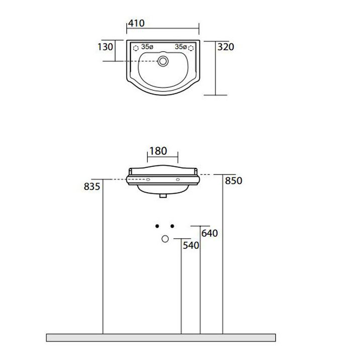 KERASAN Retro Раковина 410х320мм c 1 отв.выбитым вручную под смеситель слева (SX), цвет белый