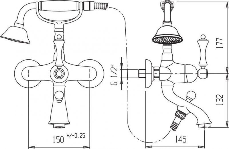 Смеситель для ванны и душа CEZARES MARGOT-VDM