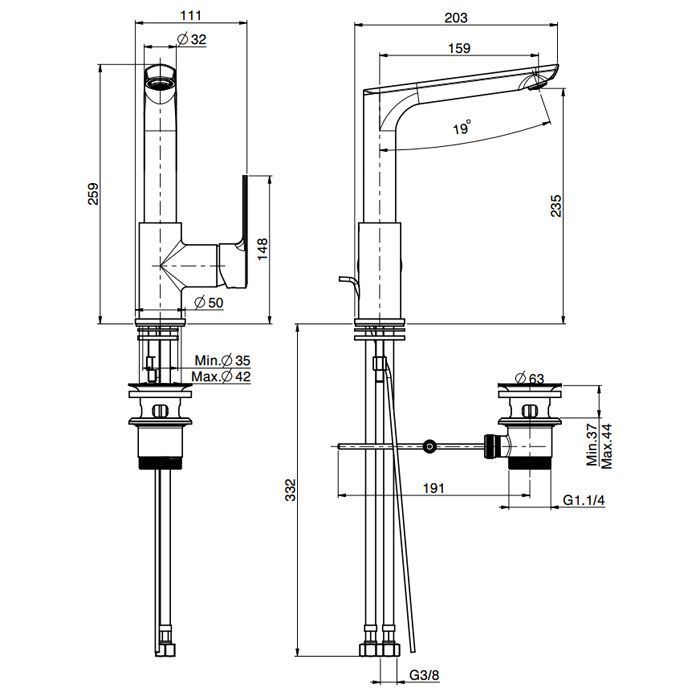 FIMA|Carlo Frattini Mast Смеситель для раковины, вращающийся излив, с донным клапаном, цвет белый матовый