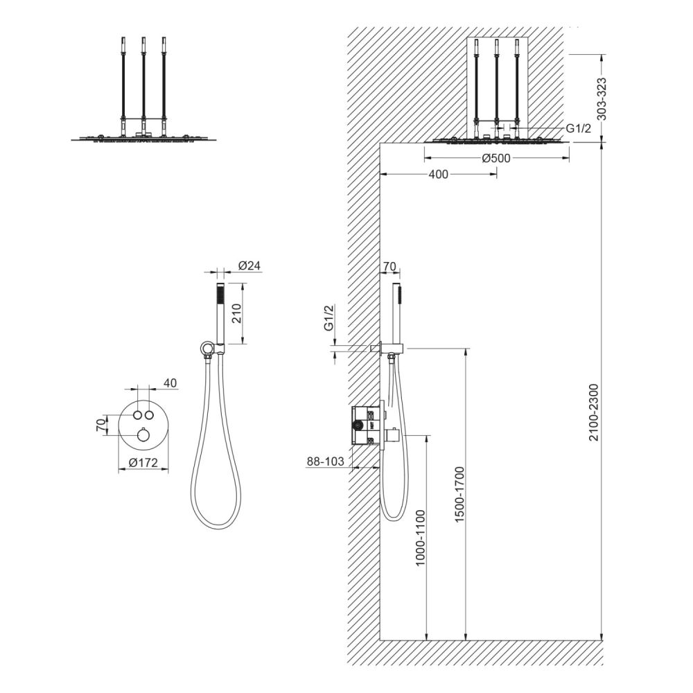 Душевая система встроенная с термостатом Timo Saona черное золото (SX-2370/18SM), артикул SX-2370/18SM