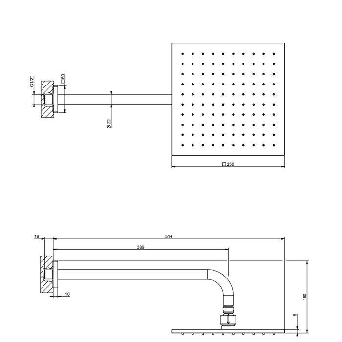 GESSI Rilievo Душевая головка шарнирная для настенного крепления 250x250 мм на 1/2", цвет: nero XL