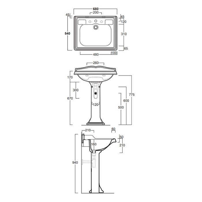 SIMAS Arcade 68, раковина со спинкой 68*54, с 3 отв. под смеситель, цвет: белый