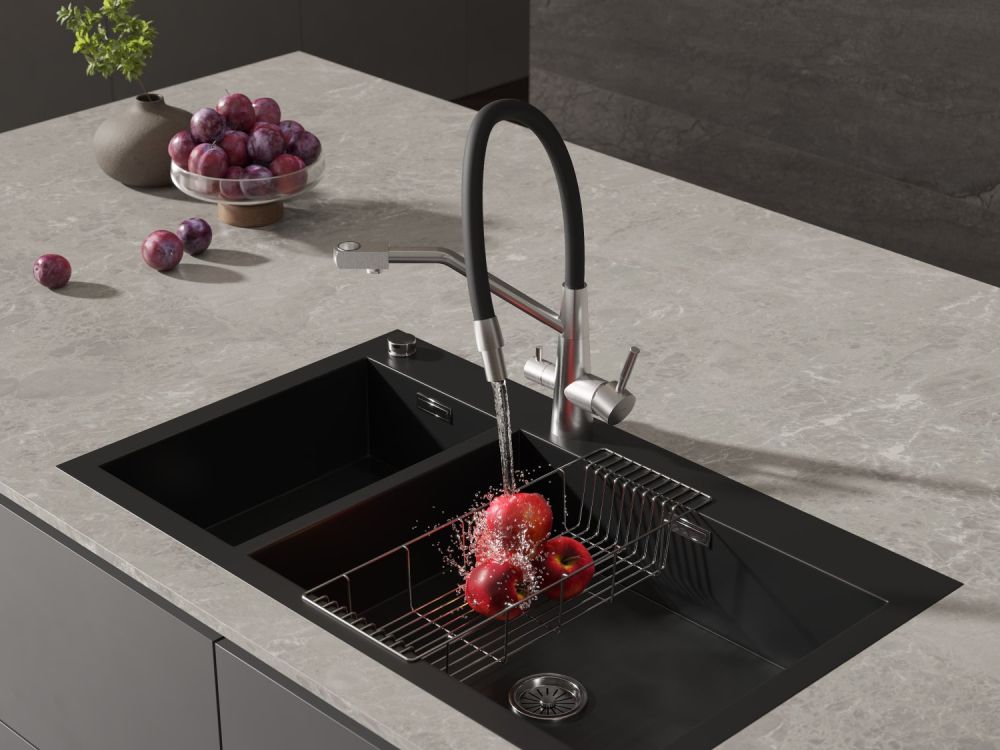 Смеситель для кухни Cersanit VIVO однорычажный с фильтром с гибким изливом сатин (64837), артикул 64837