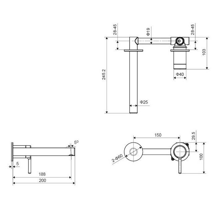 Смеситель для умывальника скрытого монтажа EXCELLENT Pi AREX.1214GL (золото) Смеситель для умывальника скрытого монтажа EXCELLENT Pi AREX.1214GL (золото)