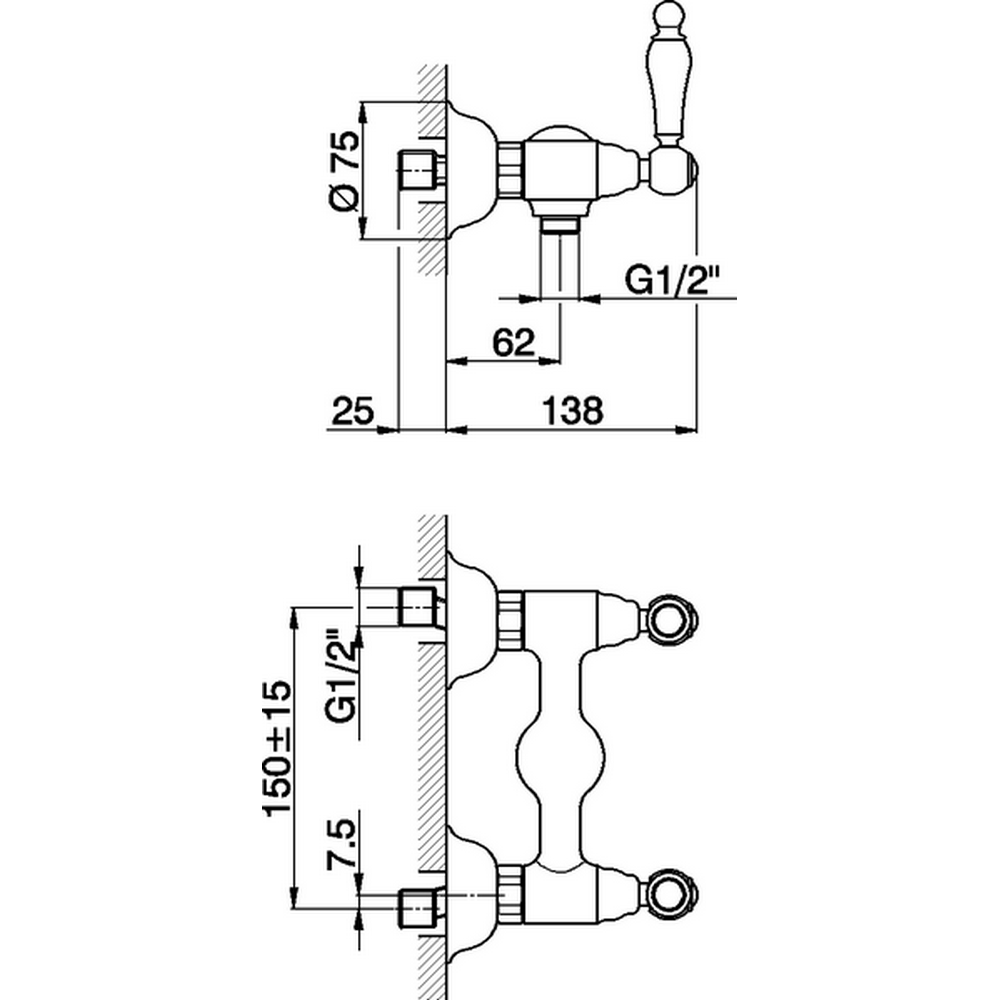 CISAL Arcana Toscana Смеситель двухвентильный настенный для душа, цвет хром
