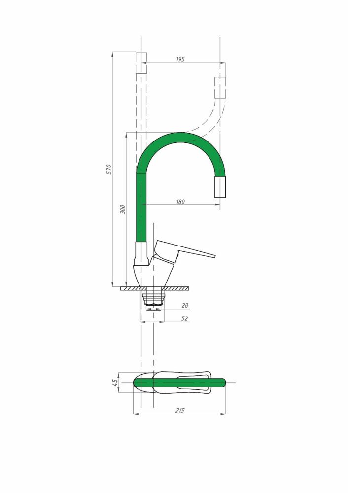 Смеситель для кухни FAUZT FZs-833-G129 гибкий излив тип См-МОЦБА Зеленый, артикул FZs-833-G129