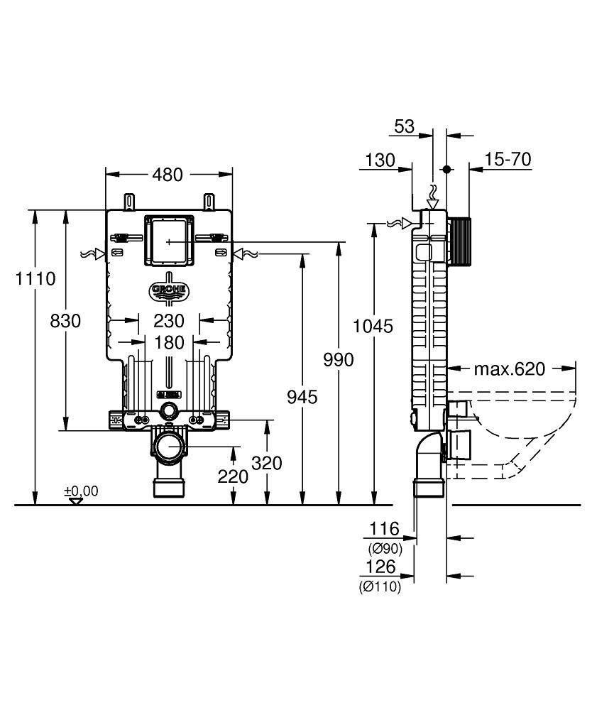 Инсталляционный комплект для унитаза GROHE Uniset для обмуровки (38643001) Инсталляционный комплект для унитаза GROHE Uniset для обмуровки (38643001)
