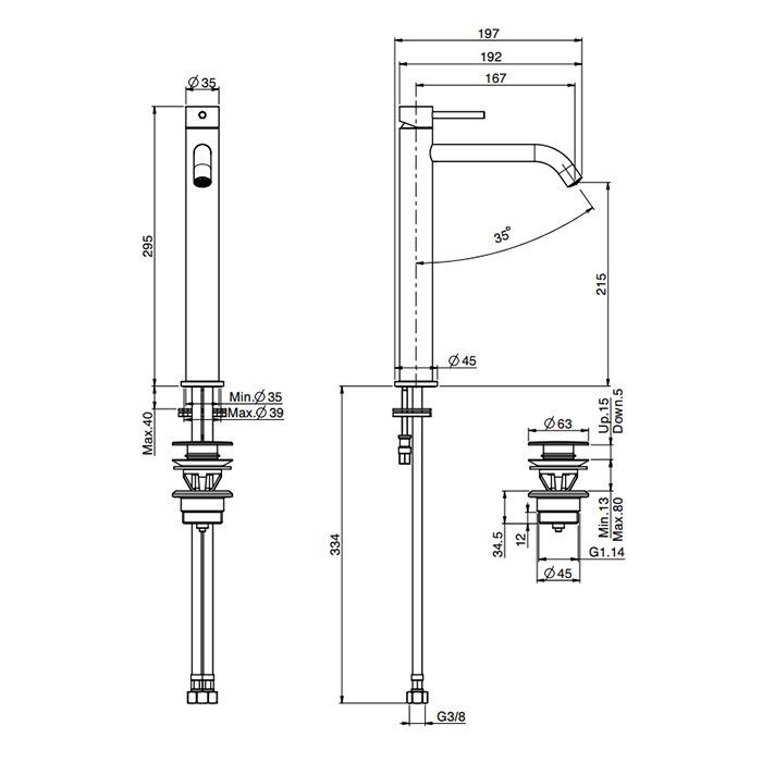 Fima Carlo Frattini Spillo Up Cмеситель для раковины, на 1 отв., высокий, XS, без донного клапана, цвет: золото