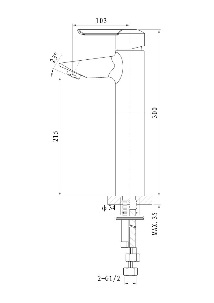 Смеситель для раковины высокий WONZON & WOGHAND BAROQUE, Хром (WW-191104-CR)