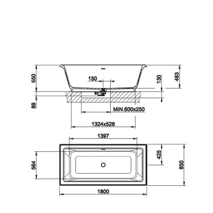 Gessi Eleganza Ванна отдельностоящая 180х85см, со сливом-переливом, цвет: матовый белый