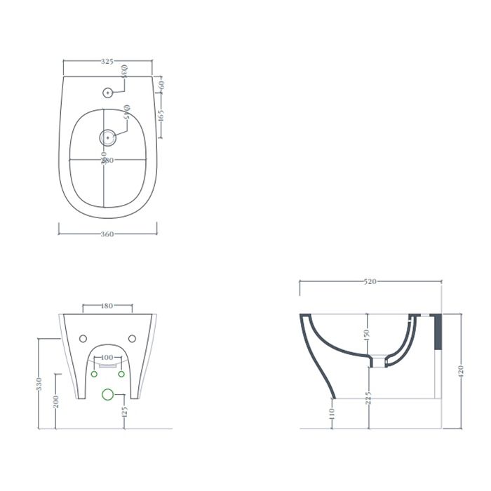 Artceram TEN Биде подвесное 52х36см, 1 отв под смеситель, цвет: черный матовый