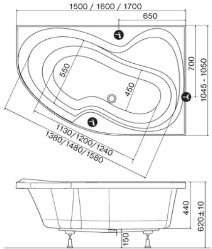 Ванна RAVAK ROSA (160*105) CL21000000 (R белый, перелив по центру), шт