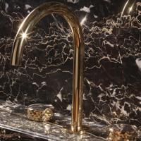FIMA|Carlo Frattini TEXTURE COLLECTION Смеситель для раковины, на 3 отверстия, ручки "X" без накладок, вращающийся излив, донный клапан, цвет золото