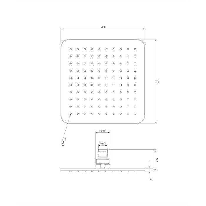 Верхний душ OMNIRES 20х20 см WG220/OGR (графит)
