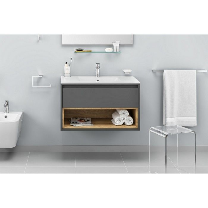 Тумба под раковину EXCELLENT Tuto 80 см (серый/дуб), 1 ящик