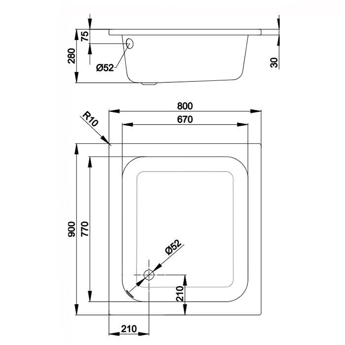 BETTE Delta Душевой поддон квадратный 90х80хh2,8 см, D52 мм, покрвтие BetteАнтислип и BetteGlasur® Plus, цвет белый (без шумоизоляции)
