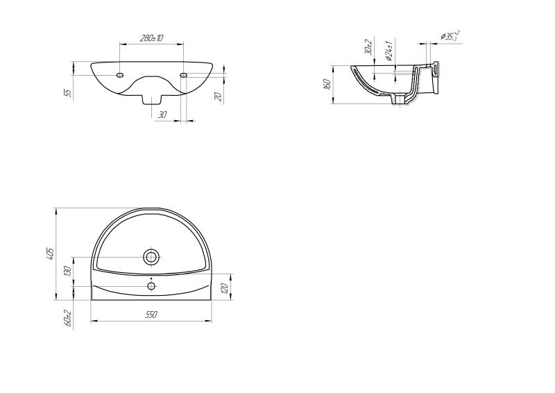 Раковина подвесная MITO RED 55 1 отв. (S-UM-MIR55/1-w), артикул S-UM-MIR55/1-w