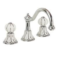 OLIVIA Смеситель для раковины на 3 отв. излив "змейка", дон.клап."click-clack", бел.с декором платина/хром