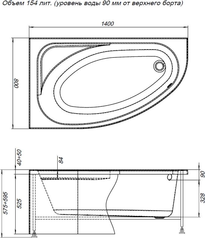 Акриловая ванна Aquanet Mia 140x80 L Акриловая ванна Aquanet Mia 140x80 L