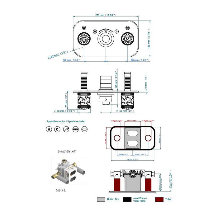THG General items Встраиваемая  часть термостата с2мя вентилями горизонтальной установки
