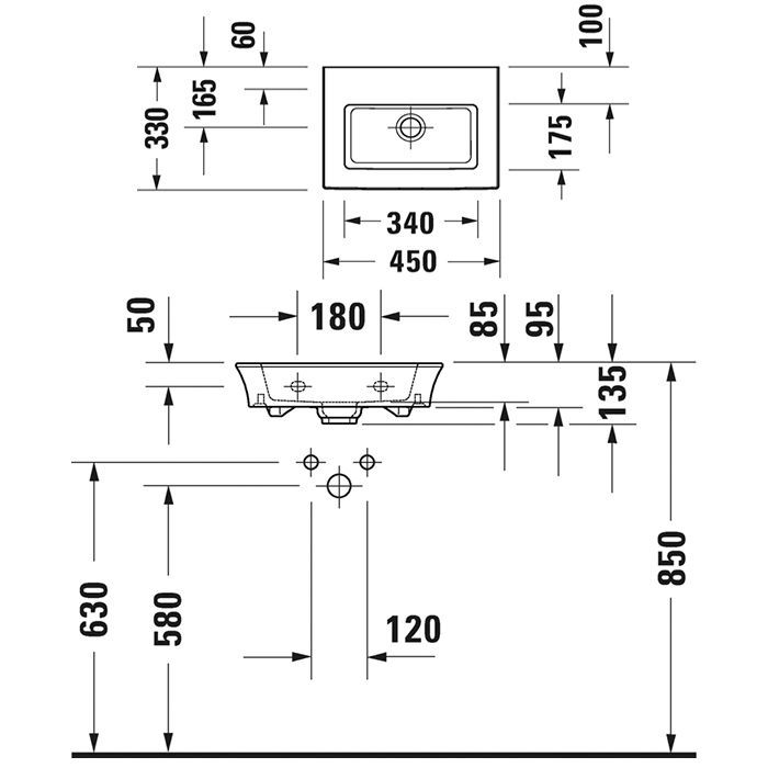 Duravit White Tulip Раковина 450х330  мм, без перелива, без отв. под смеситель, с WonderGliss, цвет: белый
