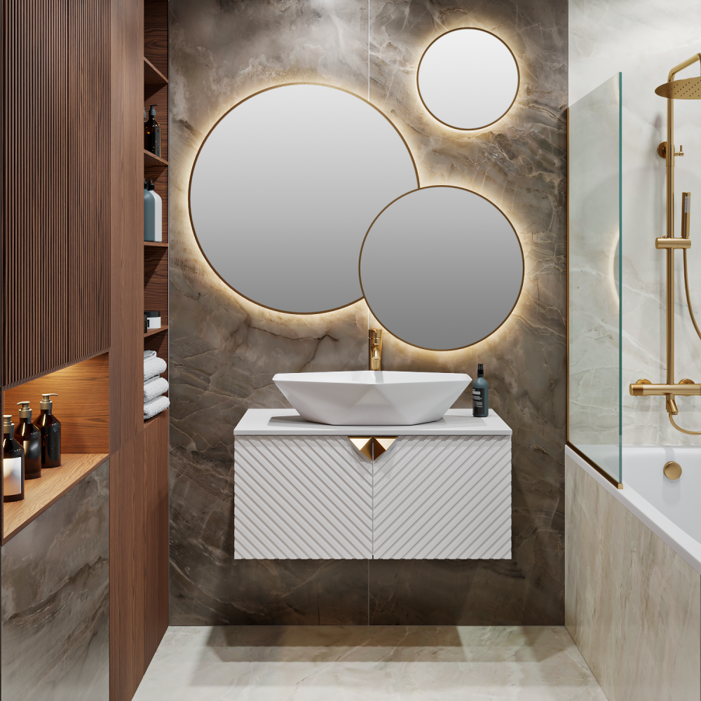 Тумба Runo Андорра 70 белый матовый белый глянец подвесная под накладной умывальник (00-00004644), артикул 00-00004644