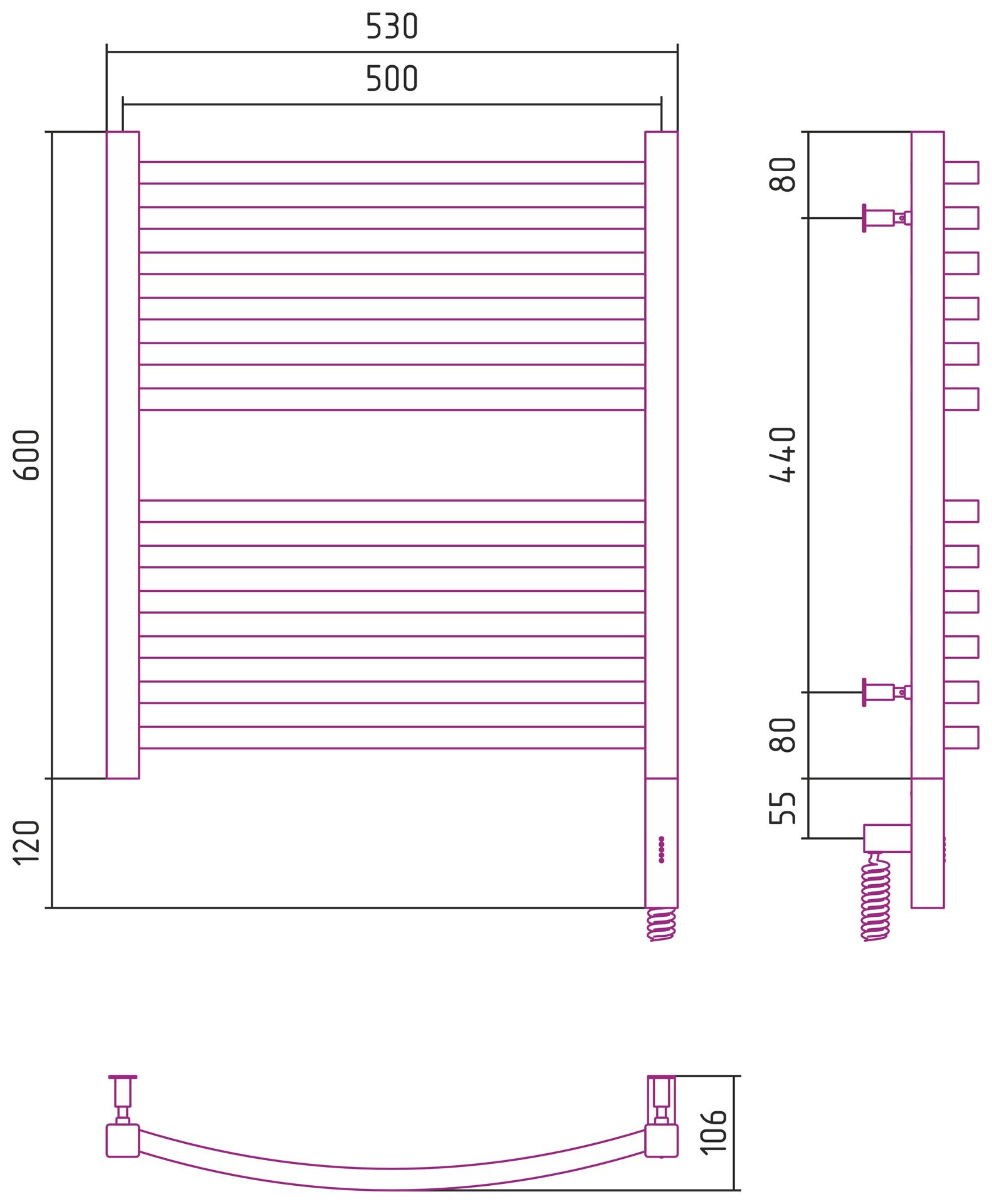 Полотенцесушитель электрический АРКУС 3.0 600х500 МЭМ правый (Без покрытия)