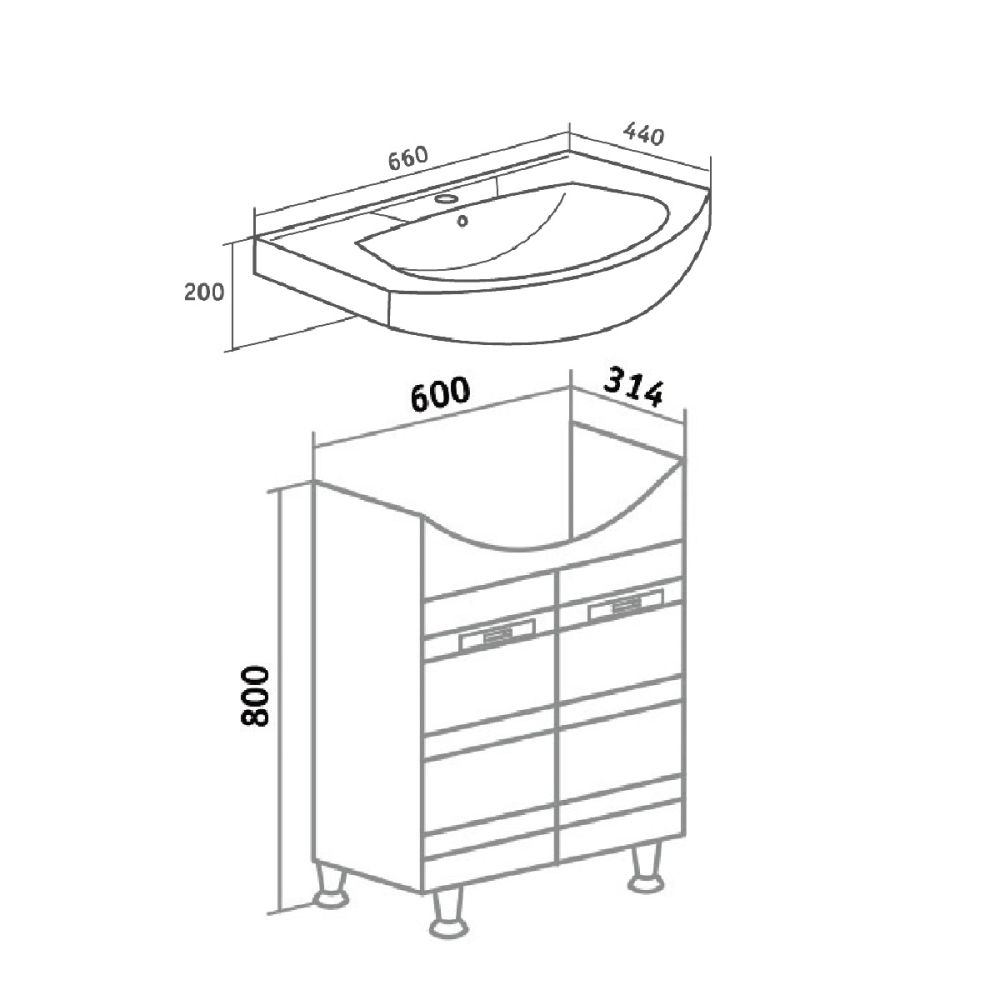 Тумба Runo Турин 65 под умывальник 00000000438 (Элеганс 65) (УТ000002093), артикул УТ000002093