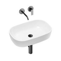 Комплект 4 в 1 Lavinia Boho Bathroom Sink 21510021, накладная фарфоровая раковина 54 см, встраиваемый смеситель со скрытым механизмом, латунный сифон, донный клапан quick-clac
