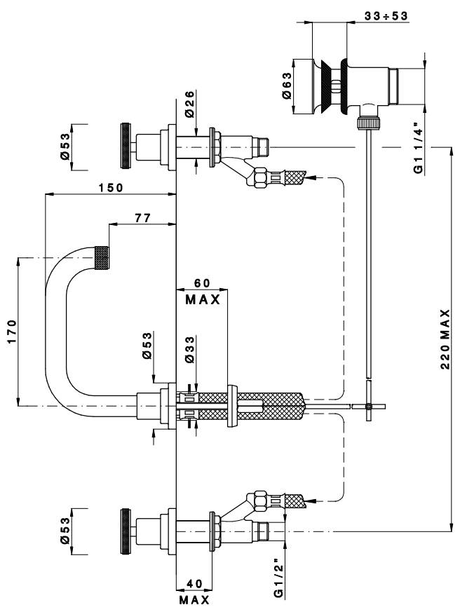 Nicolazzi Arena Смеситель для раковины с автоматическим сливом на 3 отверстия, излив: 170 мм, цвет: хром