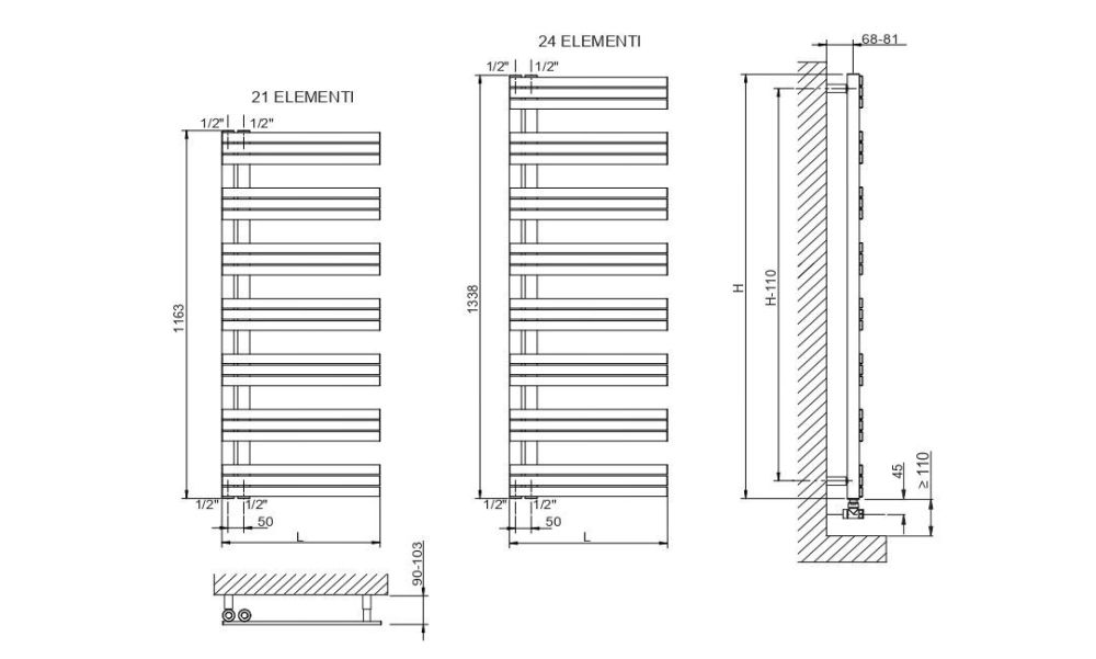Cordivari Celine, полотенцесушитель водяной 500/1163, цвет хром, артикул 3551730130101