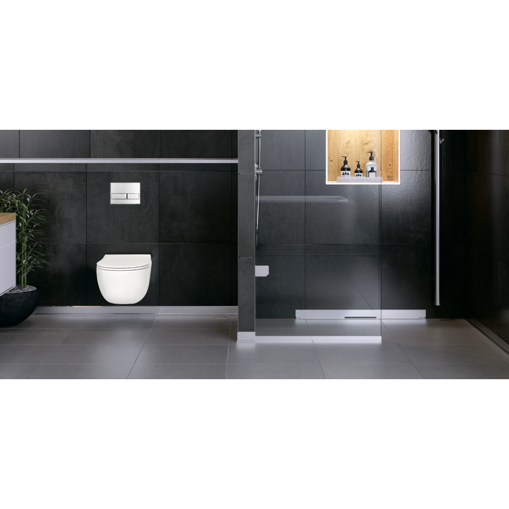 Желоб BERGES водосток WALL 600 пристенный, матовый хром, S-сифон D50/105 H50 вертикальный