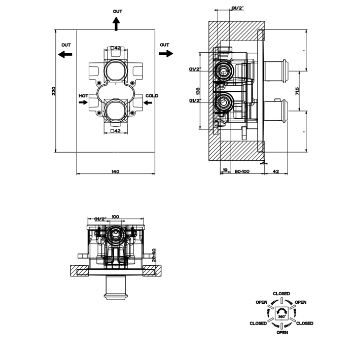 GESSI Встраиваемая часть термостатического смесителя (до 3-х источников)